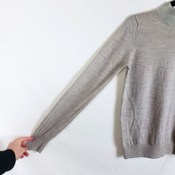 Muji Womens 100% Wool Sweater Medium Mock Neck Taupe Minimalist Layering - Picture 3 of 11